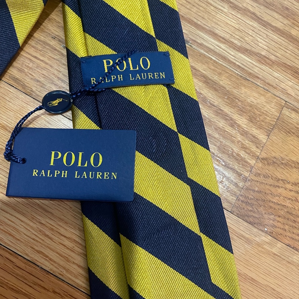 Ralph Lauren Navy and Yellow Striped Men's Tie